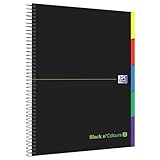 Oxford, Cuaderno A4 Cuadriculado 5x5, Tapa Extradura, 100 Hojas Microperforadas, 5 Pestañas Separadoras, Color Negro