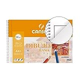 Canson Dibujo Basik, Papel de dibujo blanco, Grano fino, 130gsm, Espiralados sobre el lado corto, 23x32,5cm, Blanco natural, 20 hojas - Recuadrado