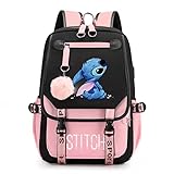 Mochila escolar, Mochilas Chica, Mochila para el Colegio, para Mujeres y Niñas, USB, De Gran Capacidad, informal, de Stitch, Rosa, multicolor, 46*29*16cm