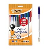 BIC Cristal Original Bolígrafos Punta Media (1,0 mm) – Colores Surtidos, Blíster de 20 Unidades, para escritura suave, certificados con etiqueta ecológica
