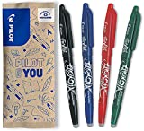 PILOT Caja de 4 FriXion Ball - Bolígrafo borrable con tinta termosensible - Bolígrafo rollerball recargable - Negro, Azul, Verde, Rojo - Punta Media