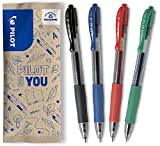 PILOT Caja de 4 G2 - Bolígrafos Roller de Tinta de Gel - Retráctiles y Recargables - Excelente Comodidad de Escritura - Negro, Azul, Rojo, Verde - Punta Media