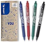 PILOT Caja de 4 Frixion Ball Clicker - Bolígrafo retráctil borrable con tinta termosensible - Rollerball recargable y ergonómico - Azul, Negro, Rojo, Verde - Punta Media