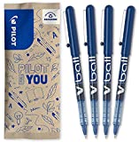 PILOT Caja de 4 VBall 05 - Bolígrafos roller con tinta líquida - Bolígrafos con punta cónica Fina para Escritura Suave y Precisa - Secado rápido, antimanchas - Azul - Punta Fina (0,5mm)
