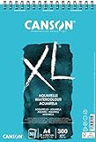 Canson XL, Papel de acuarela, Prensado en frío, 300g, Espiralados sobre el lado corto, A4-21x29,7cm, Blanco, 30 Hojas