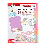 Starplast Pack 10 Separadores Pastel - Para Carpeta o Archivador 2-4 Anillas, Organizadores, Polipropileno, Índice, Multitaladro, Clasificador, uso Escolar o de Oficina.